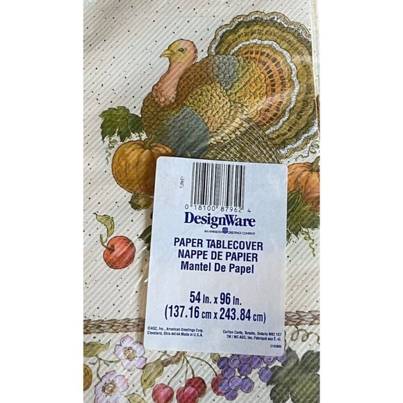 VTG Thanksgiving Paper Tablecover 54 X 96 Autumn Turkey Pumpkin Tablecloth Fall - Picture 1 of 4